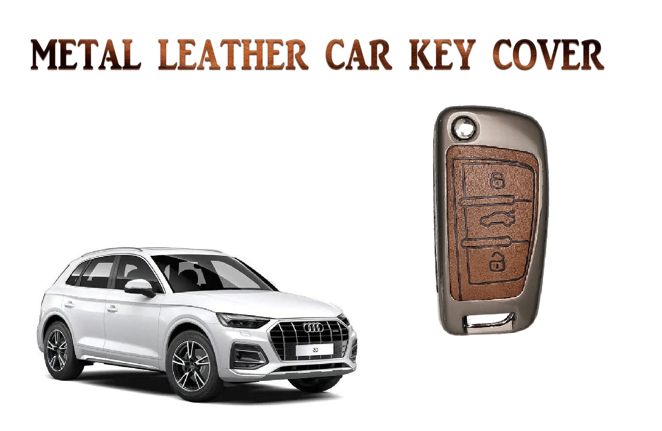 ACTO Metal Leather Car key cover with key chain Compatible With Audi Q5