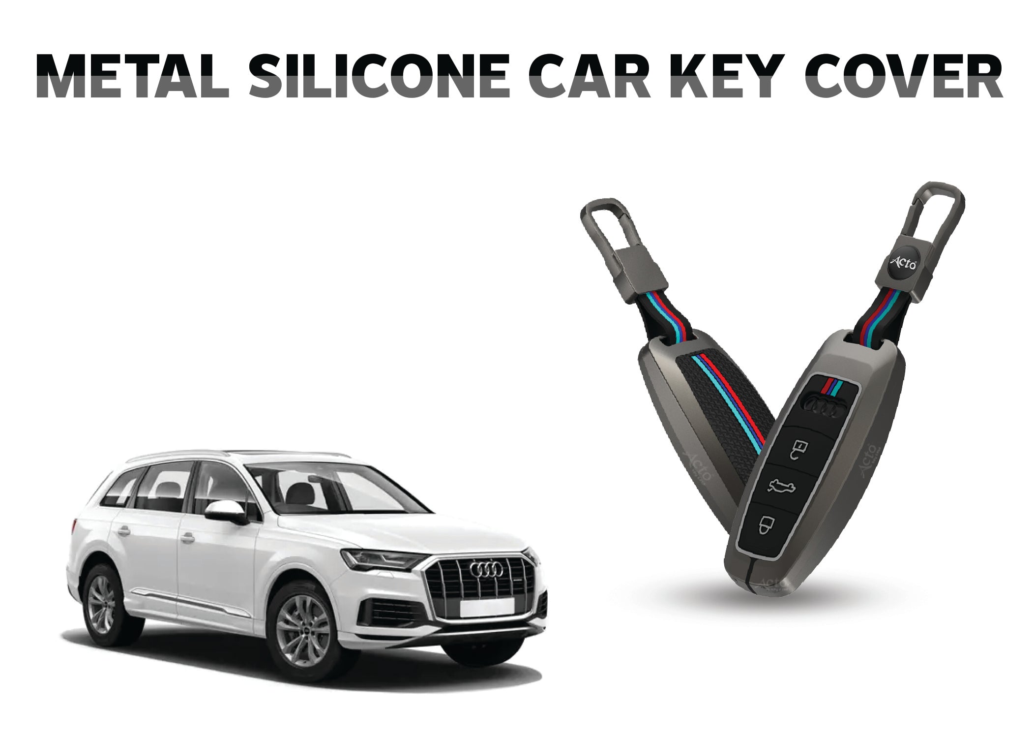 Acto Car Key Cover Metal Silicone Compatible with Audi Q7