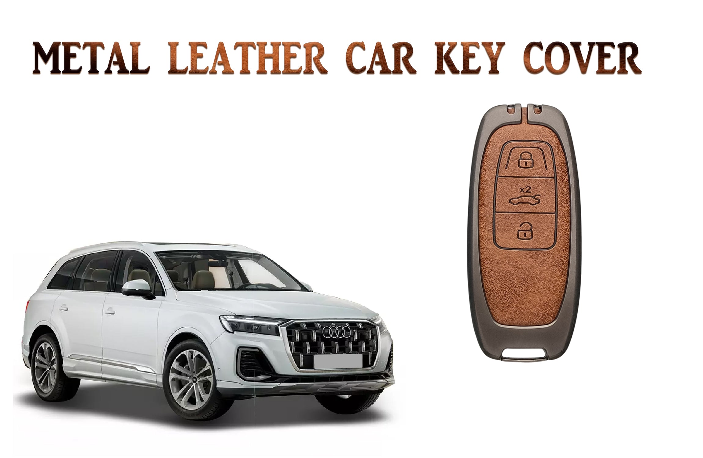 ACTO Metal Leather Car key cover with key chain Compatible With Audi Q7