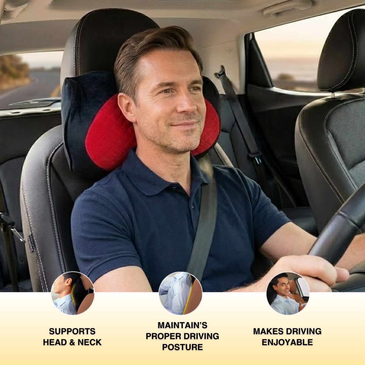 Acto Premium Car Neck Rest Cushion Kaju | Ergonomic Memory Foam Headrest Pillow | Soft Quilted Design | Neck & Cervical Support for Long Drives | Universal Fit for All Cars