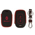 ACTO Leather Car Key Cover with Key Chain Compatible for Renault Duster, Kwid, Triber & Redi-Go (3 Button Remote Key) | Premium Black with Red Stitching | 360° Protection | Stylish Key Case | Pack of 1