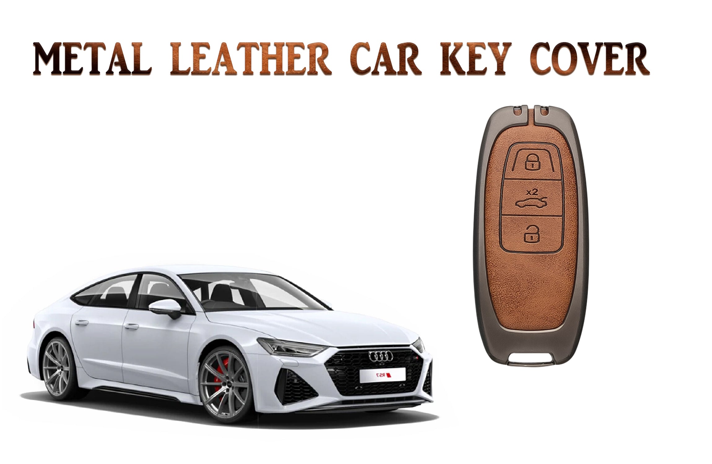 ACTO Metal Leather Car key cover with key chain Compatible With Audi RS