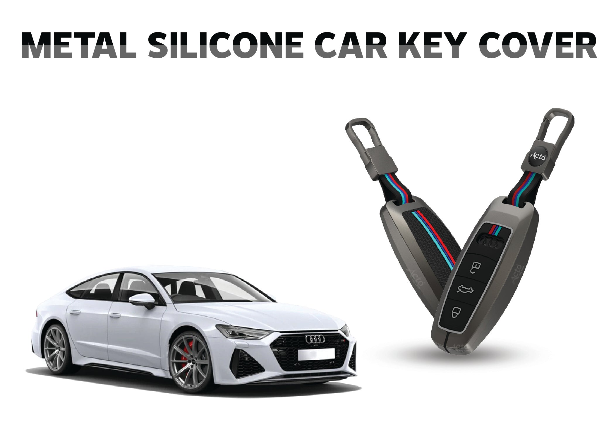 Acto Car Key Cover Metal Silicone Compatible with Audi RS