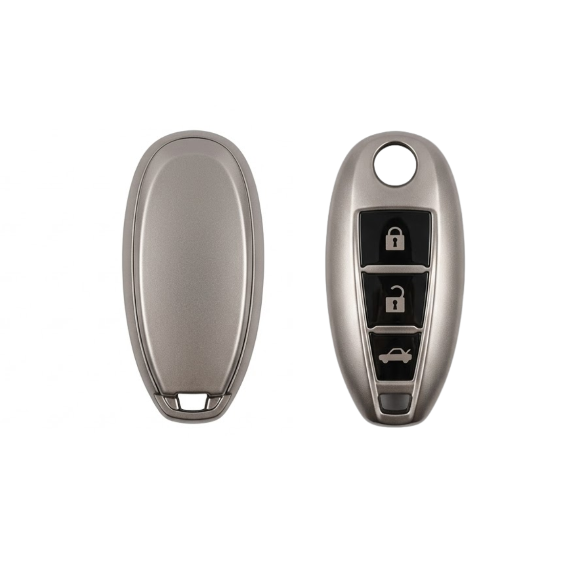 Acto Chromium Gun Series Car Key Cover Compatible with Maruti Suzuki Baleno, Ciaz, Ignis, S-Cross, Brezza 3 Button Smart Key | Premium Chrome Finish Hard Case | 360° Protection | Scratch Resistant | Keychain Included (Pack of 1)