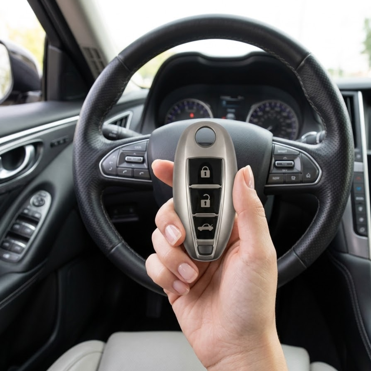 Acto Chromium Gun Series Car Key Cover Compatible with Maruti Suzuki Baleno, Ciaz, Ignis, S-Cross, Brezza 3 Button Smart Key | Premium Chrome Finish Hard Case | 360° Protection | Scratch Resistant | Keychain Included (Pack of 1)