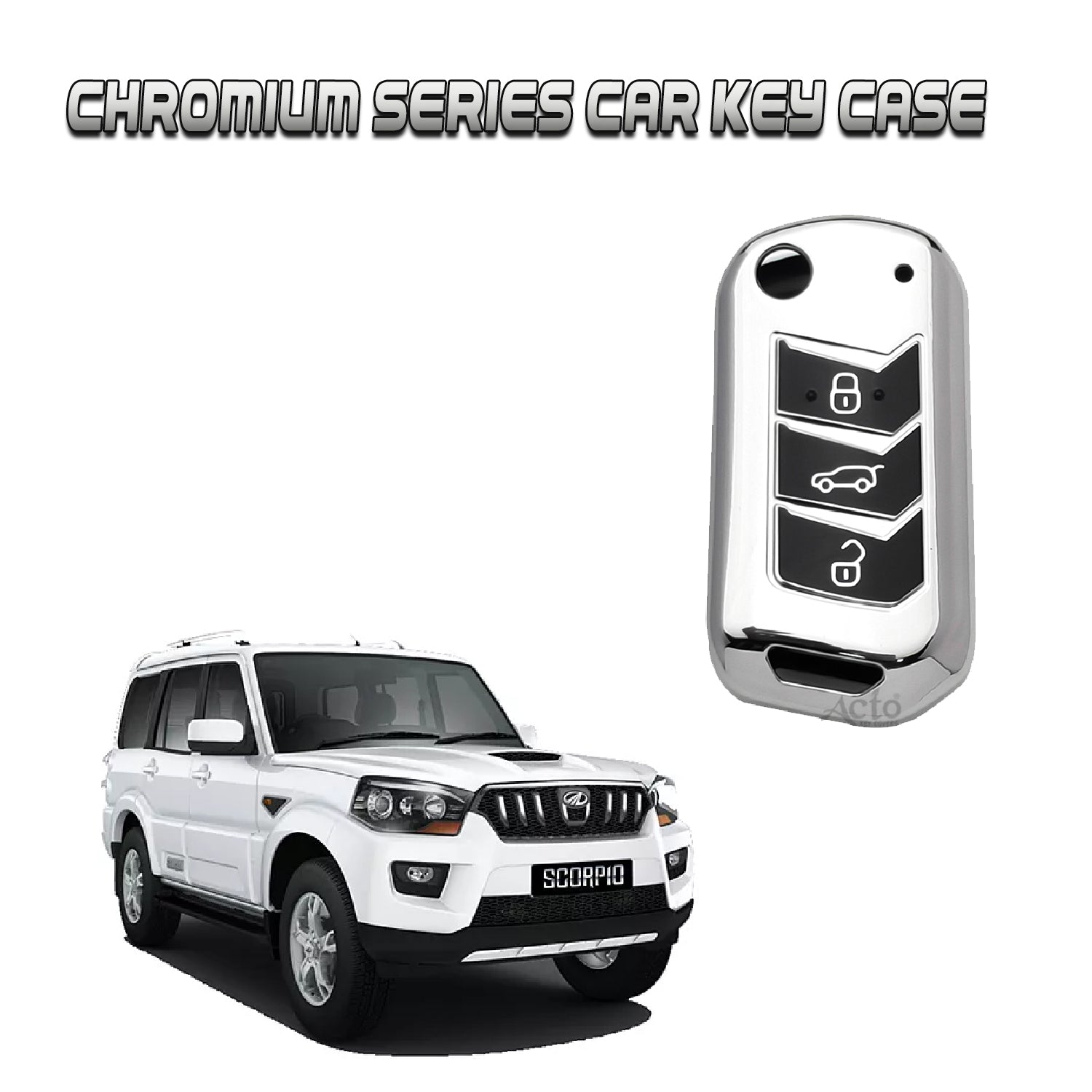 Acto Car Key Cover Chromium Series Compatible with Scorpio Neo