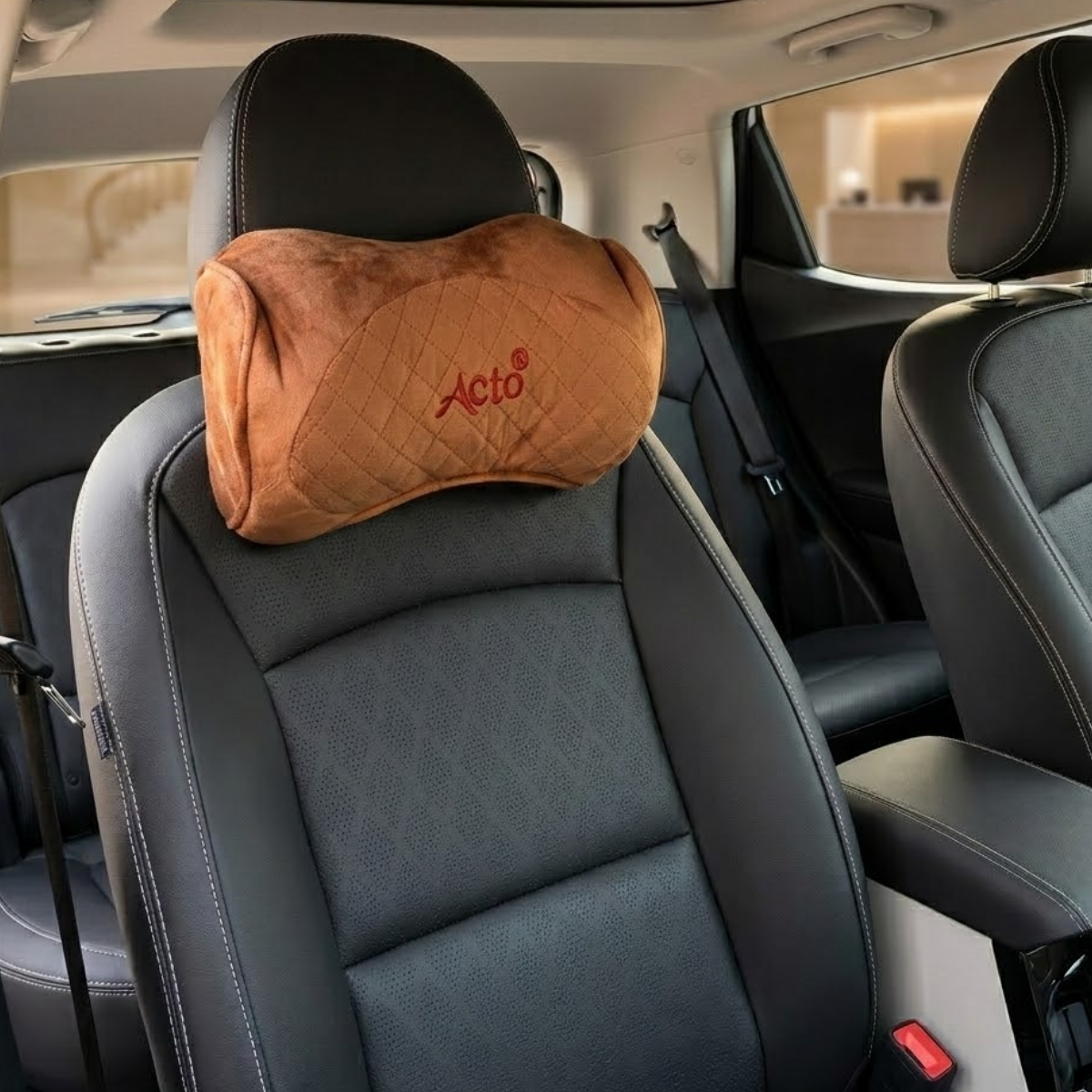 Acto Premium Car Neck Rest Cushion Kaju | Ergonomic Memory Foam Headrest Pillow | Soft Quilted Design | Neck & Cervical Support for Long Drives | Universal Fit for All Cars