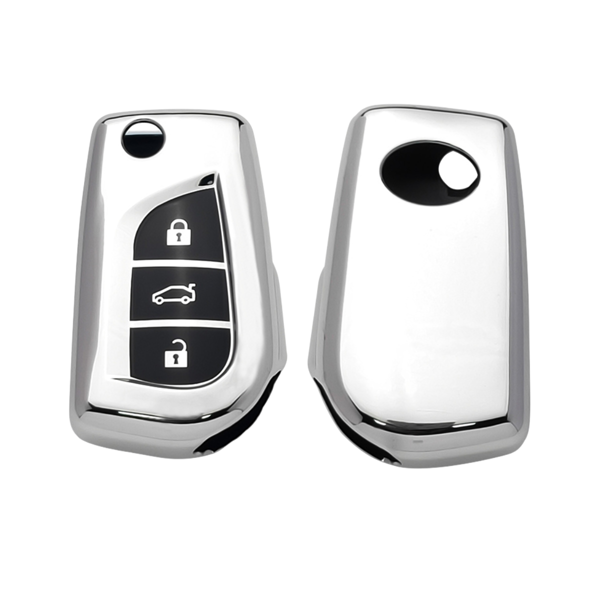 Acto Car Key Cover Chromium Series Compatible with Toyota Corolla Altis, Innova Crysta 3 Button Flip Key | Premium Chrome Finish Hard Case | 360° Protection | Scratch Resistant Key Cover with Keychain | Pack of 1