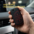 ACTO Leather Car Key Cover with Key Chain Compatible for Toyota Corolla Altis & Innova Crysta (3 Button Flip Key) | Premium Black with Red Stitching | 360° Protection | Stylish Key Case | Pack of 1