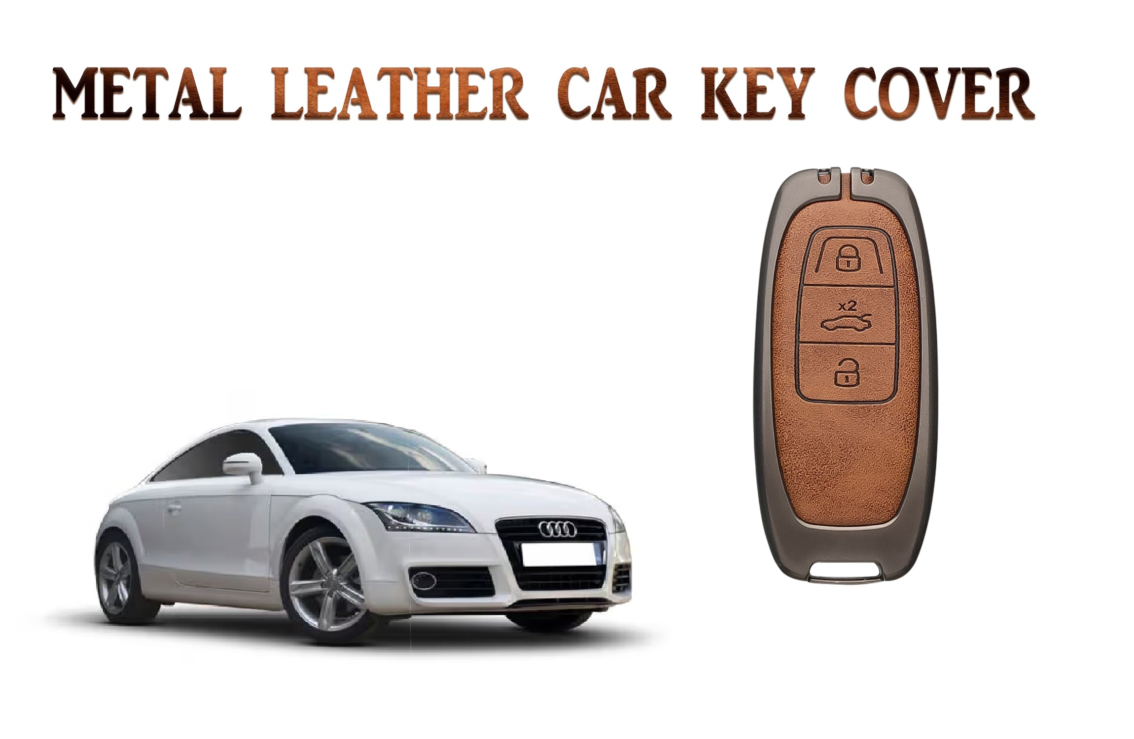 ACTO Metal Leather Car key cover with key chain Compatible With Audi TT