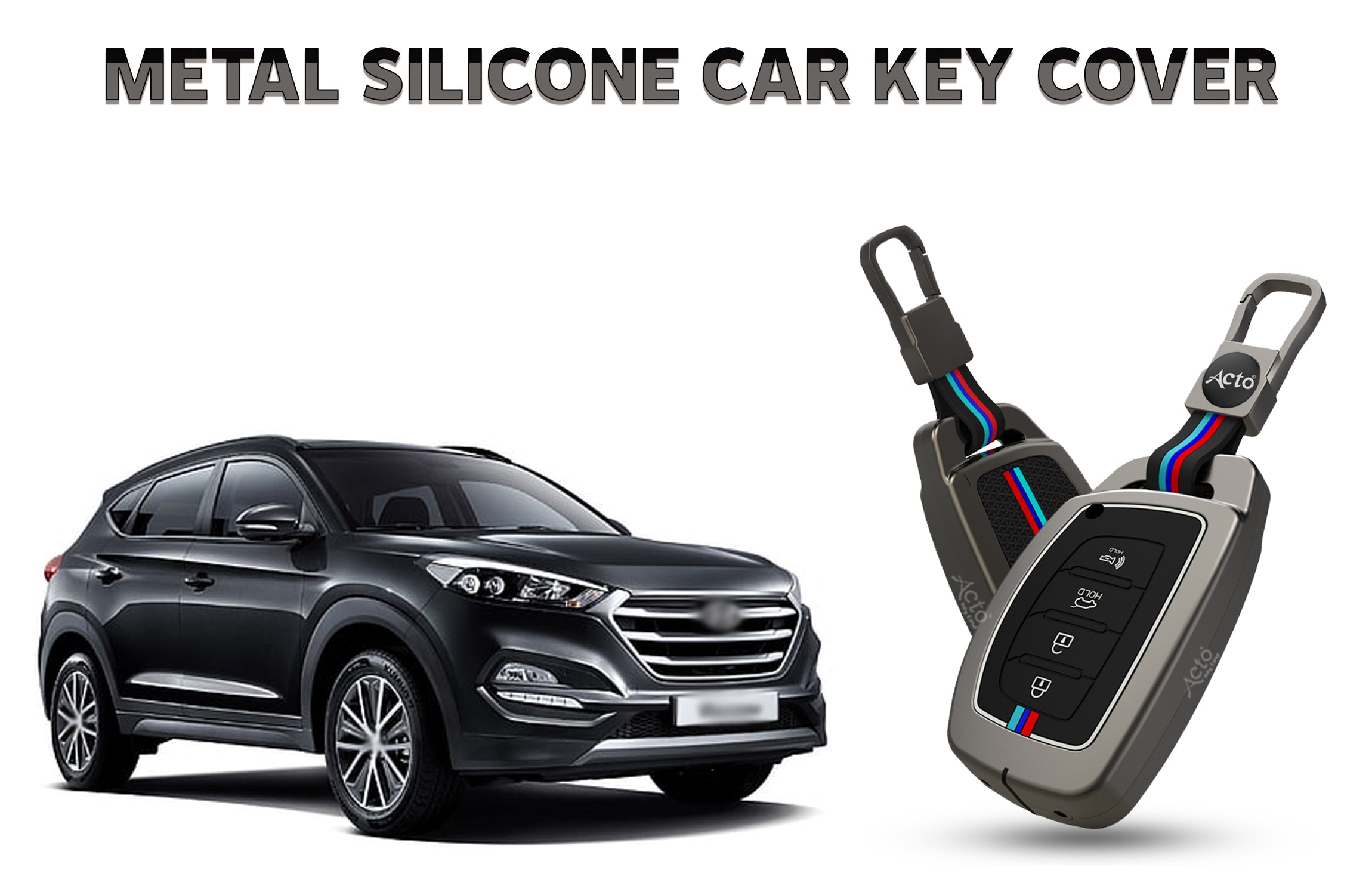 Acto Car Key Cover Metal Silicone Compatible with Hyundai Tucson