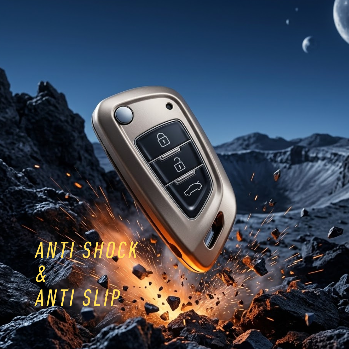 Acto Chromium Gun Series Car Key Cover Compatible with Xhorse Duplicate Key 3 Button Flip Key | Premium Chrome Finish Hard Case | 360° Protection | Scratch Resistant | Keychain Included (Pack of 1)