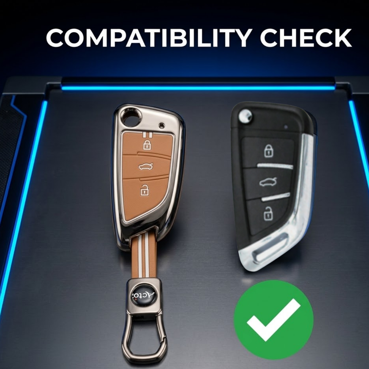 Acto Metal Sapphire Key Cover & Key Chain Compatible with Xhorse Duplicate Smart Key | Premium Metal Smart Key Case | Glow-in-the-Dark Buttons | 360° Protection | Luxury Key Fob Protector | Pack of 1 Set