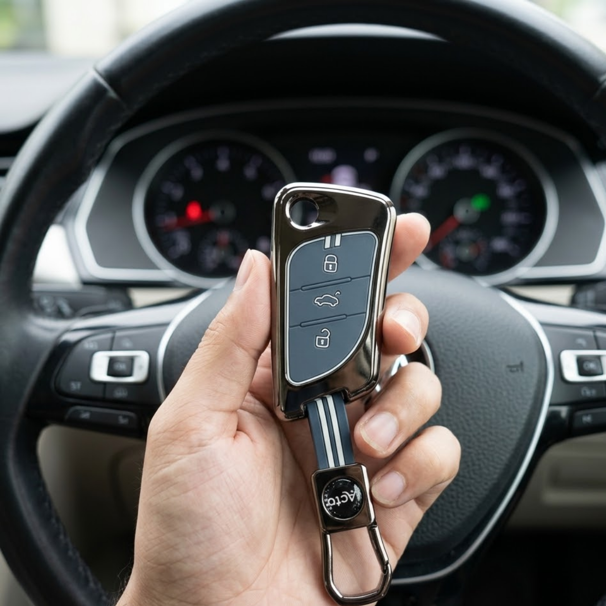 Acto Metal Sapphire Key Cover & Key Chain Compatible with Xhorse Duplicate Smart Key | Premium Zinc Alloy Case | Glow-in-the-Dark Buttons | 360° Full Protection | Pack of 1