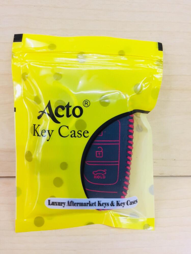 ACTO Leather Car Key Cover with Key Chain Compatible for Hyundai Aura, Creta, Grand i10 Nios, i20 2021, i20 Active, i20 Elite & Xcent 2019+ 3 Button Flip Key | Premium Black Leather with Red Stitching | 360° Protection | Pack of 1