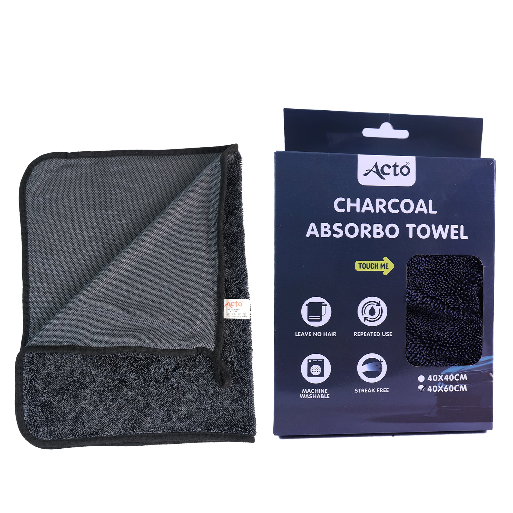 Acto Charcoal Absorbo Cloth for Car Cleaning, Office and Home 600Gsm - 40x40cm Pack of 1 Pcs