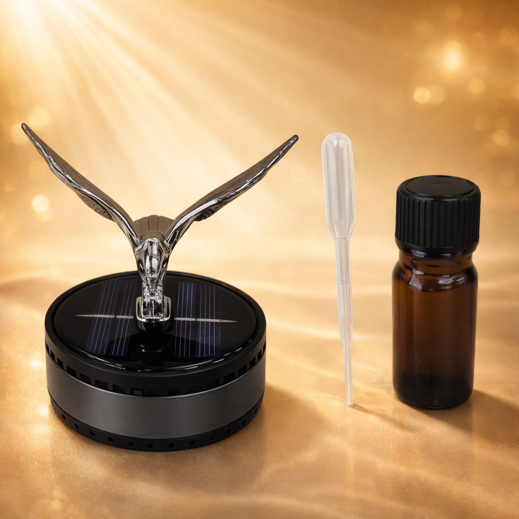 Acto Solar Powered Rotating Eagle Showpiece with Aroma Diffuser Bottle – Romantic Dashboard & Home Decor