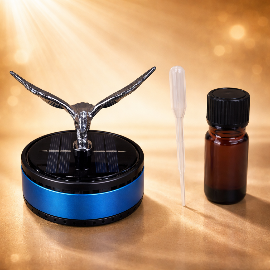 Acto Solar Powered Rotating Eagle Showpiece with Aroma Diffuser Bottle – Romantic Dashboard & Home Decor