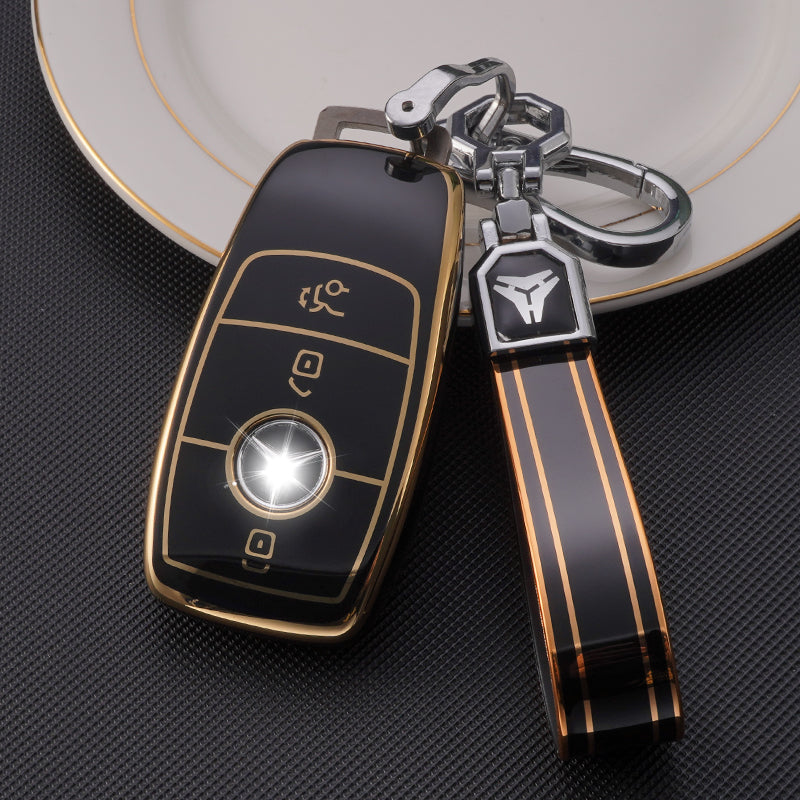 Acto TPU Gold Series Car Key Cover With TPU Gold Key Chain For Mercedes E-Class