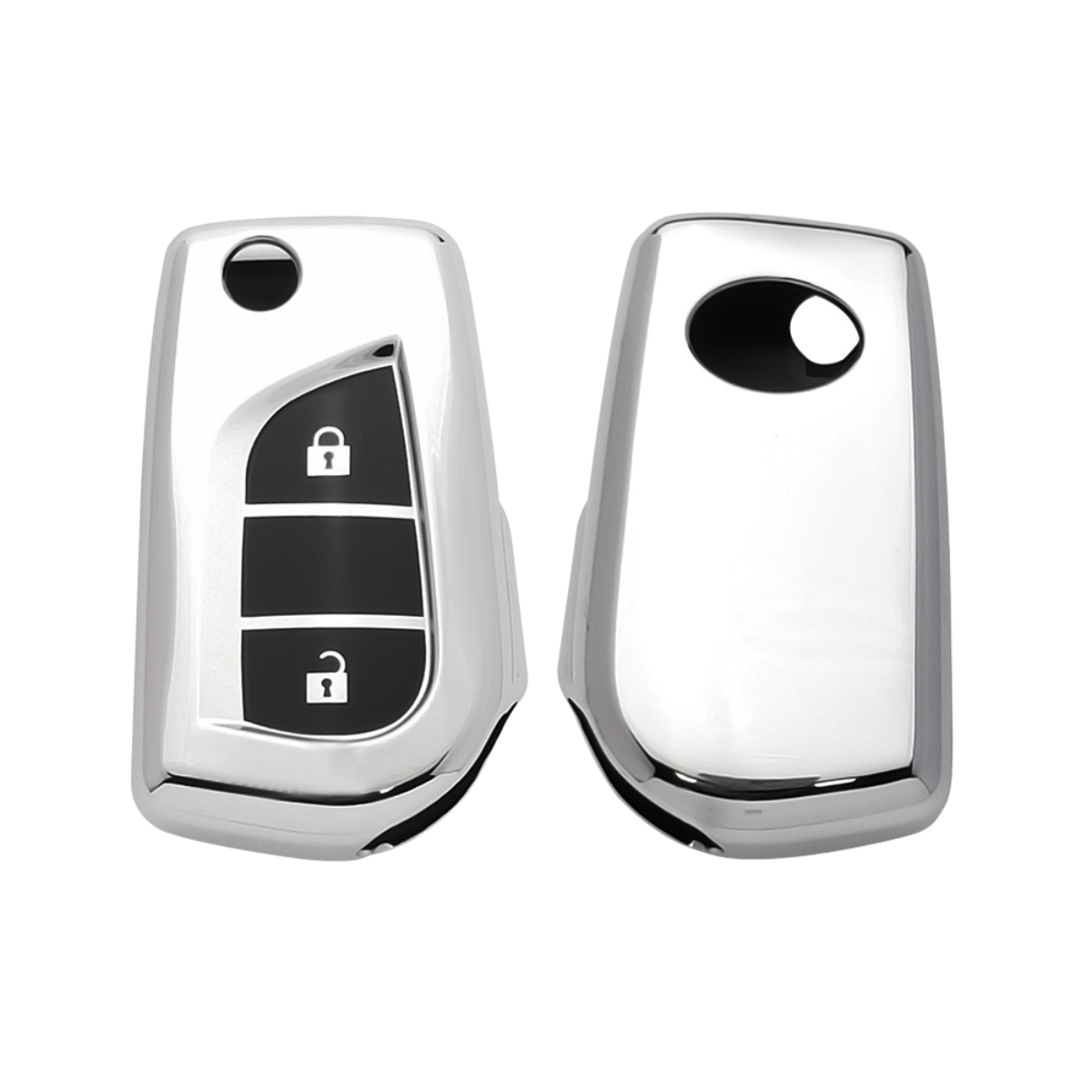 Acto Car Key Cover Chromium Series Compatible with Toyota Corolla Altis, Innova Crysta 2 Button Flip Key | Premium Chrome Finish Hard Case | 360° Protection | Scratch Resistant Key Cover with Keychain | Pack of 1