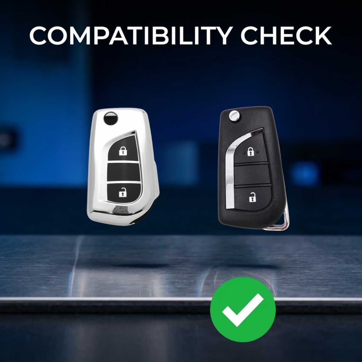 Acto Car Key Cover Chromium Series Compatible with Toyota Corolla Altis, Innova Crysta 2 Button Flip Key | Premium Chrome Finish Hard Case | 360° Protection | Scratch Resistant Key Cover with Keychain | Pack of 1