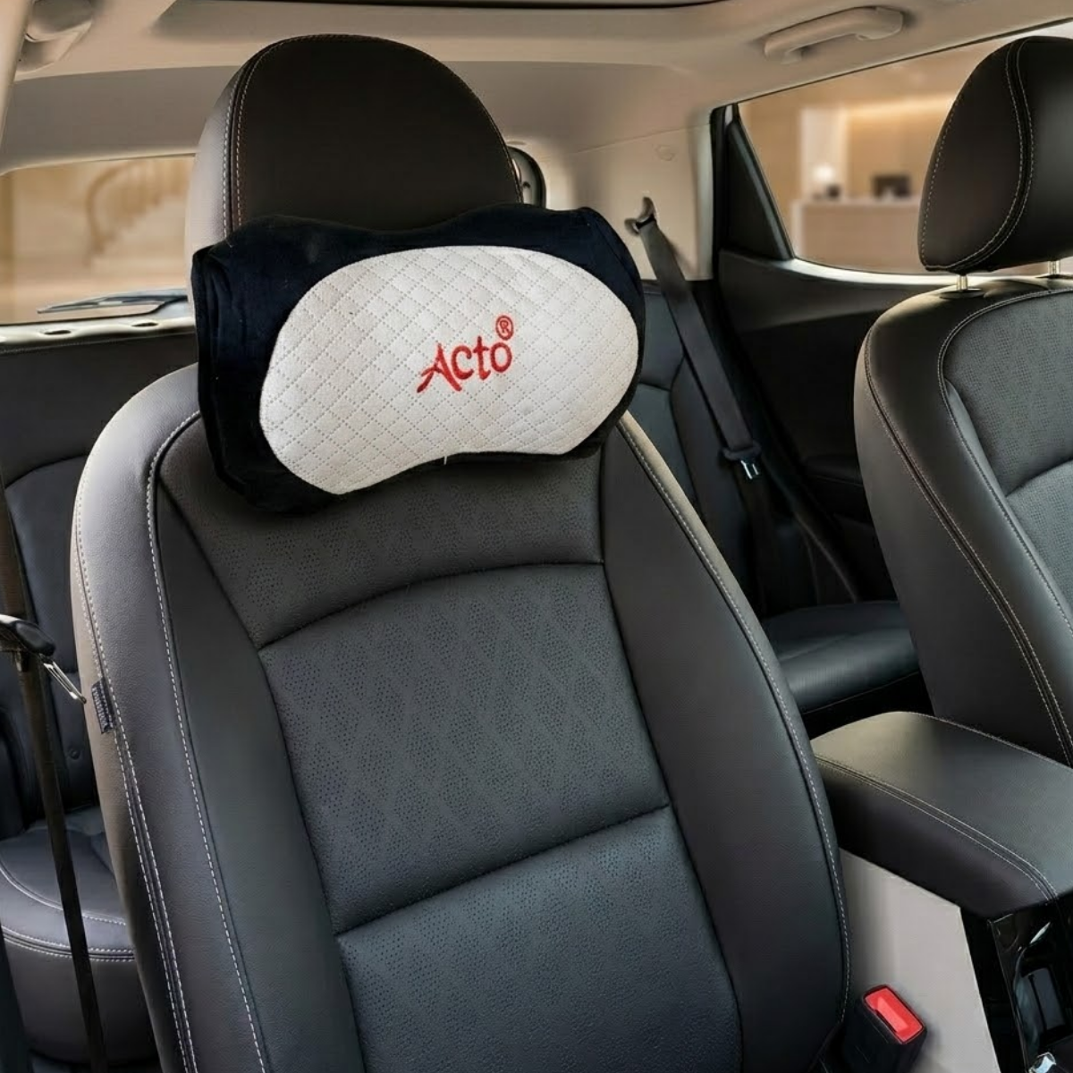 Acto Premium Car Neck Rest Cushion Kaju | Ergonomic Memory Foam Headrest Pillow | Soft Quilted Design | Neck & Cervical Support for Long Drives | Universal Fit for All Cars