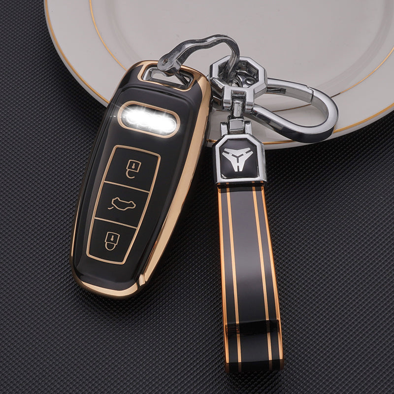 Acto TPU Gold Series Car Key Cover With TPU Gold Key Chain For Audi Q7