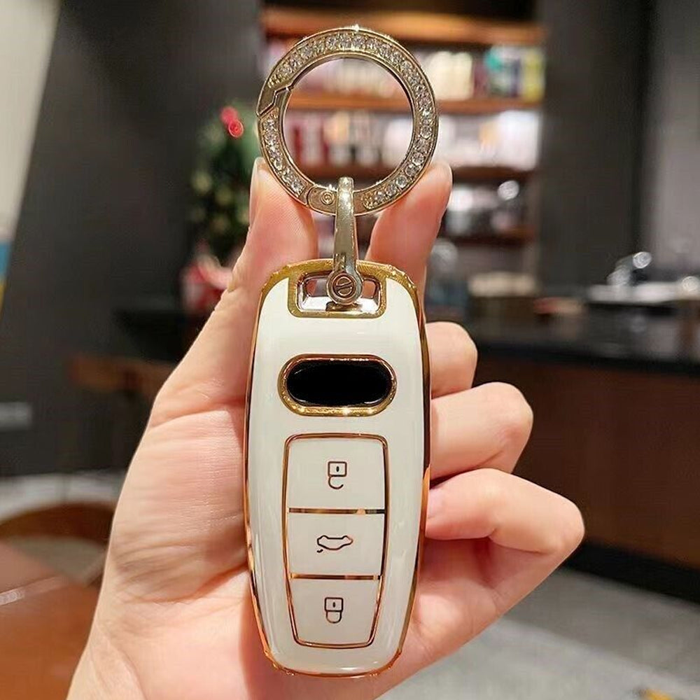 Acto TPU Gold Series Car Key Cover With Diamond Key Ring For Audi TT