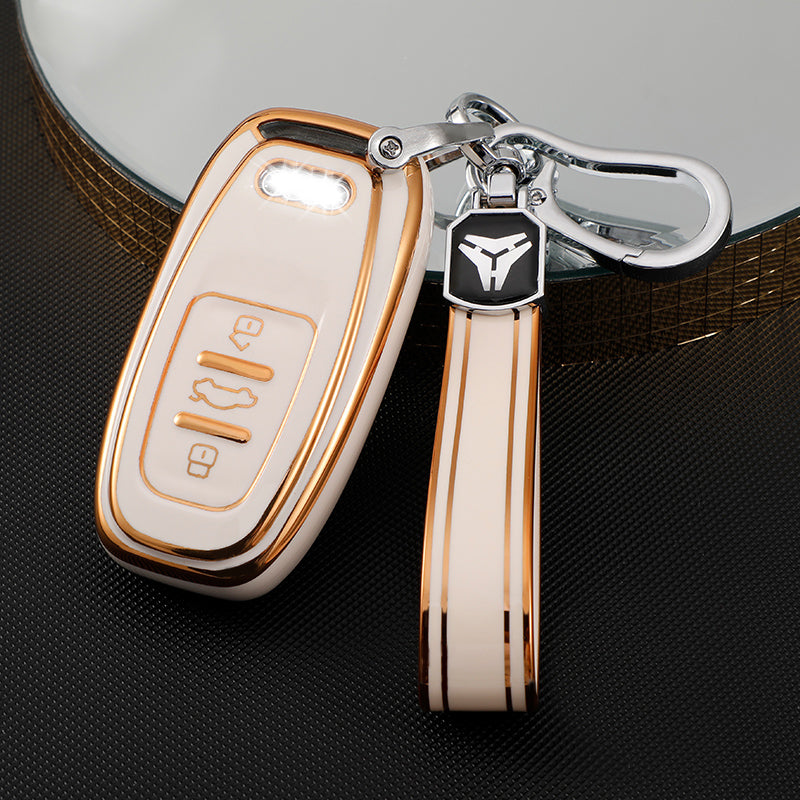 Acto TPU Gold Series Car Key Cover With TPU Gold Key Chain For Audi Q7